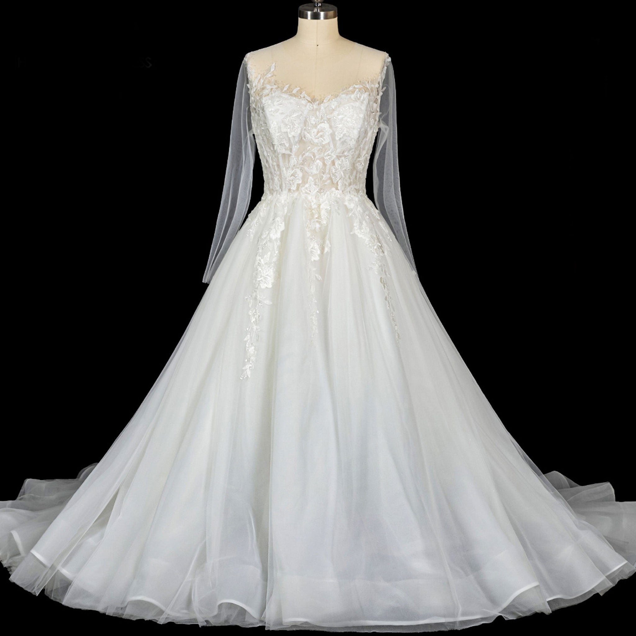 Glamorous Fall Ballgown Wedding Dress with Lace Long Sleeves