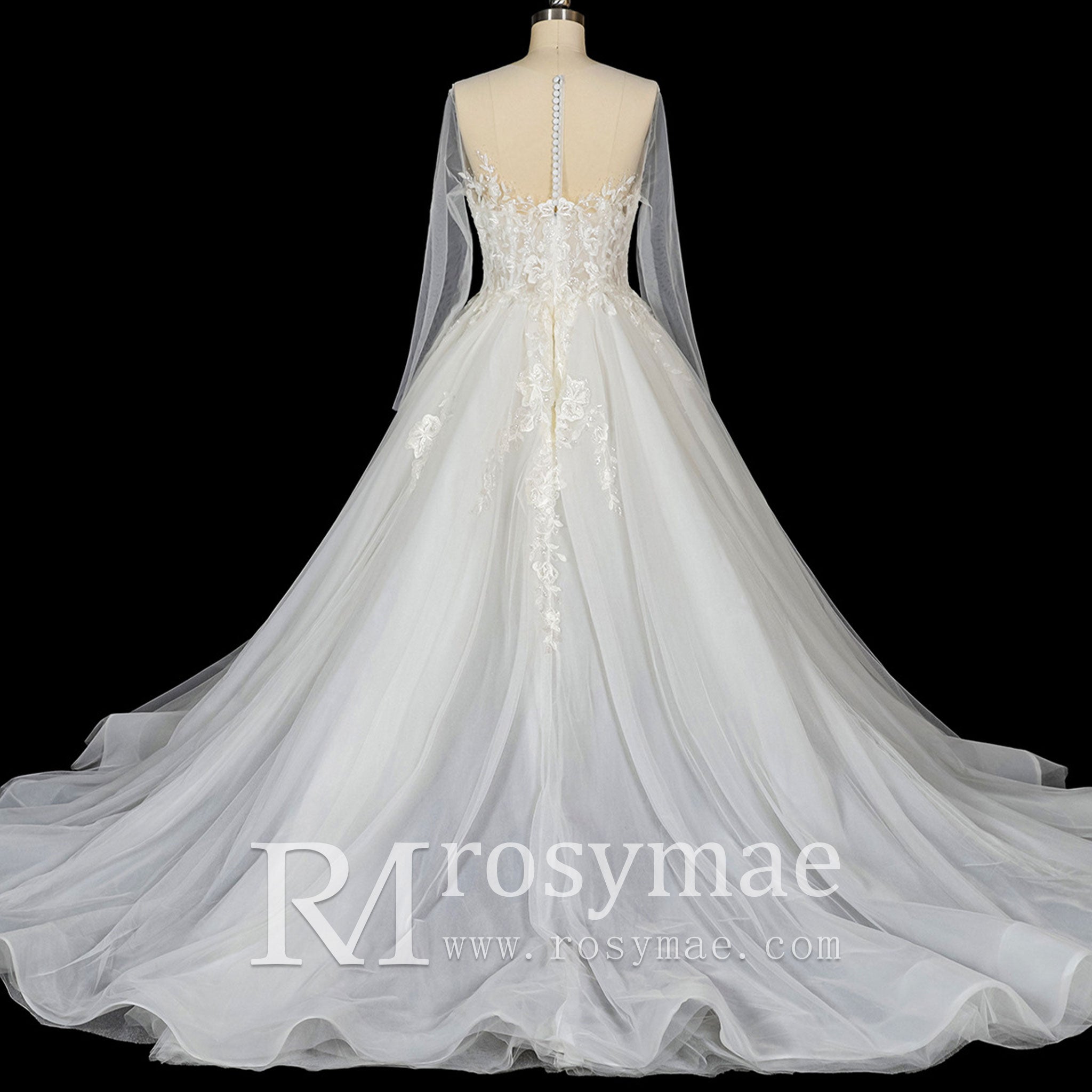 Glamorous Fall Ballgown Wedding Dress with Lace Long Sleeves