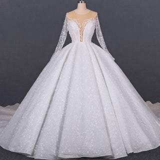 Gorgeous Long Sleeve Ballgown Wedding Dress with Plunging