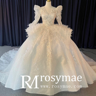 Princess Ball Gown Wedding Dress with Puffy Long Sleeve