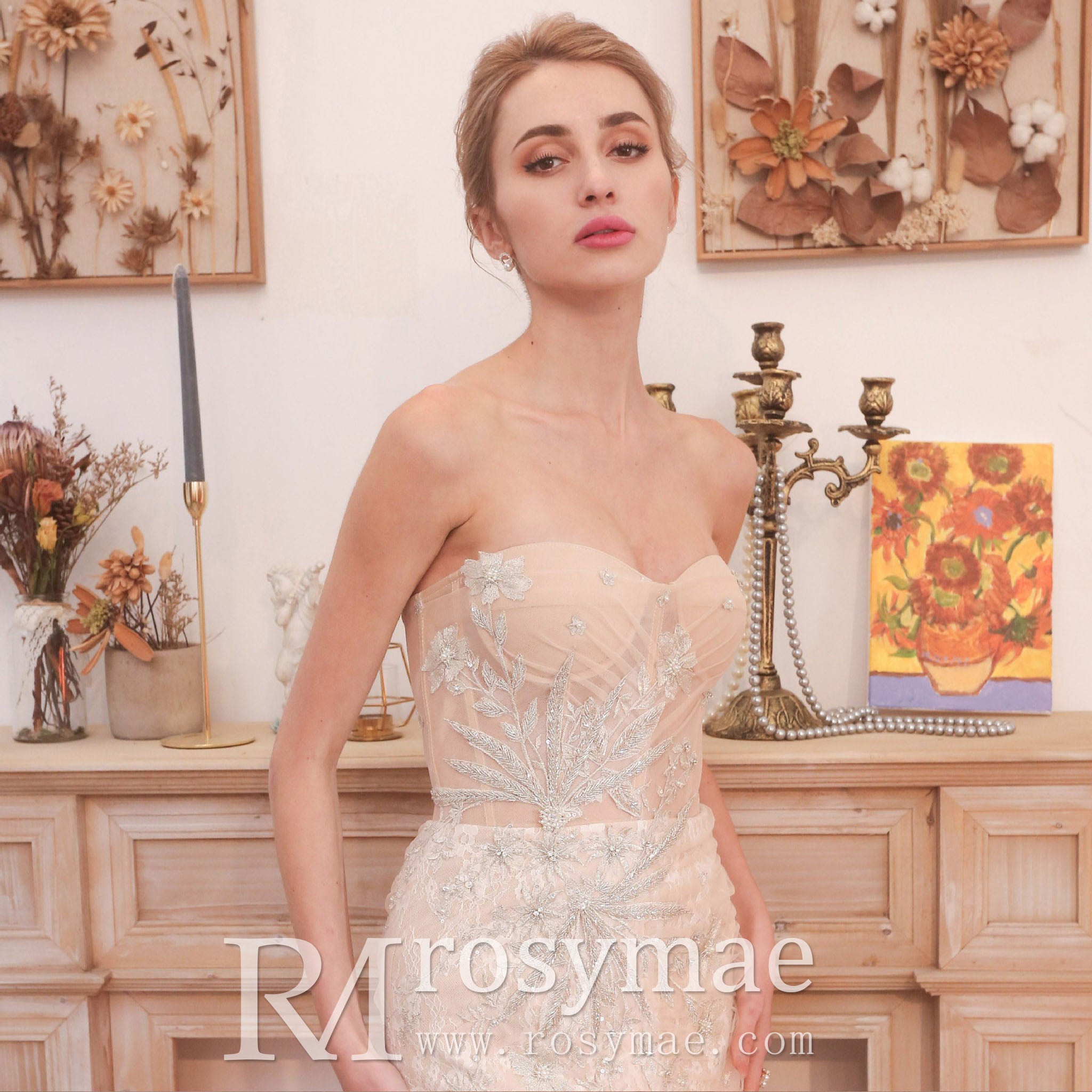 mermaid boho wedding dress Mermaid Boho Wedding Dress Strapless Bridal Wedding Gown – Rosymae