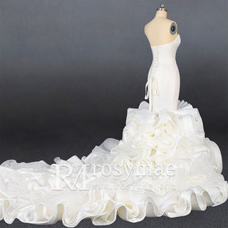 Elegant Strapless Satin Mermaid Wedding Dress with Layered