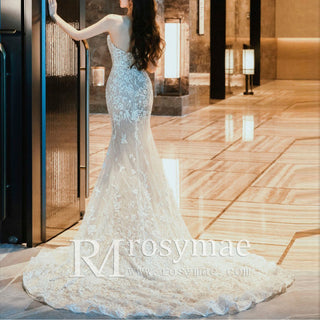 Lace Trumpet Mermaid Sweetheart Wedding Dress for Womens