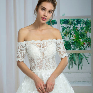 Lace Half Sleeve Off-Shoulder A-line Lace Wedding Dresses