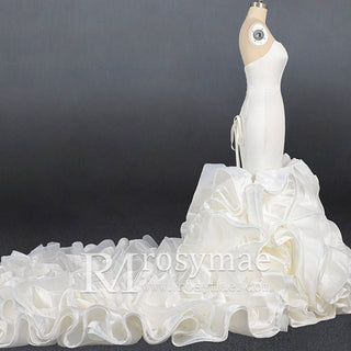 Elegant Strapless Satin Mermaid Wedding Dress with Layered