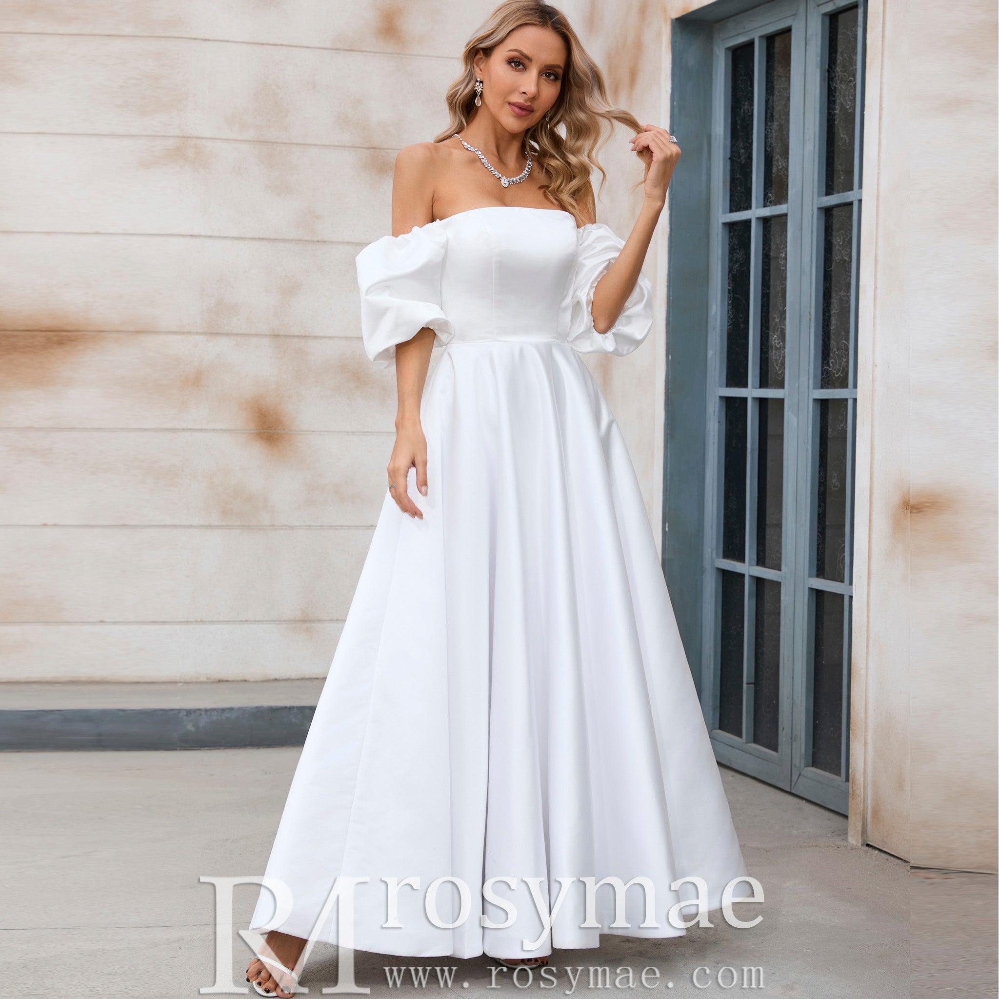 off shoulder white dress with sleeves Elegant Tea Length A-line Wedding Dress with Off the Shoulder Sleeve White / 28W off shoulder white dress with sleeves Elegant Tea Length A-line Wedding Dress with Off the Shoulder Sleeve White / 28W