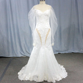 Off-The-Shoulder-Beading-Lantern-Sleeve-Lace-Wedding-Dress