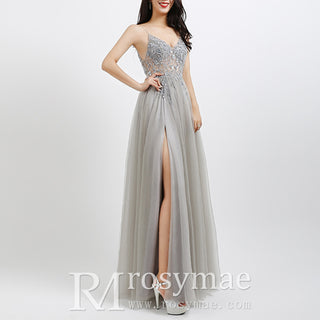 Spaghetti Strap Special Occasion Dresses Prom Gowns with Slit