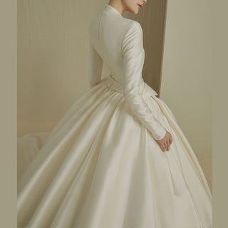 Queen-ann Neck Long Sleeve Wedding Dress with High Back