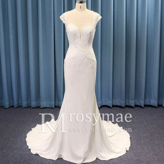 Queen Anne Neckline Bridal Gowns Wedding Dress Cap Sleeve