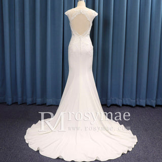 Queen Anne Neckline Bridal Gowns Wedding Dress Cap Sleeve