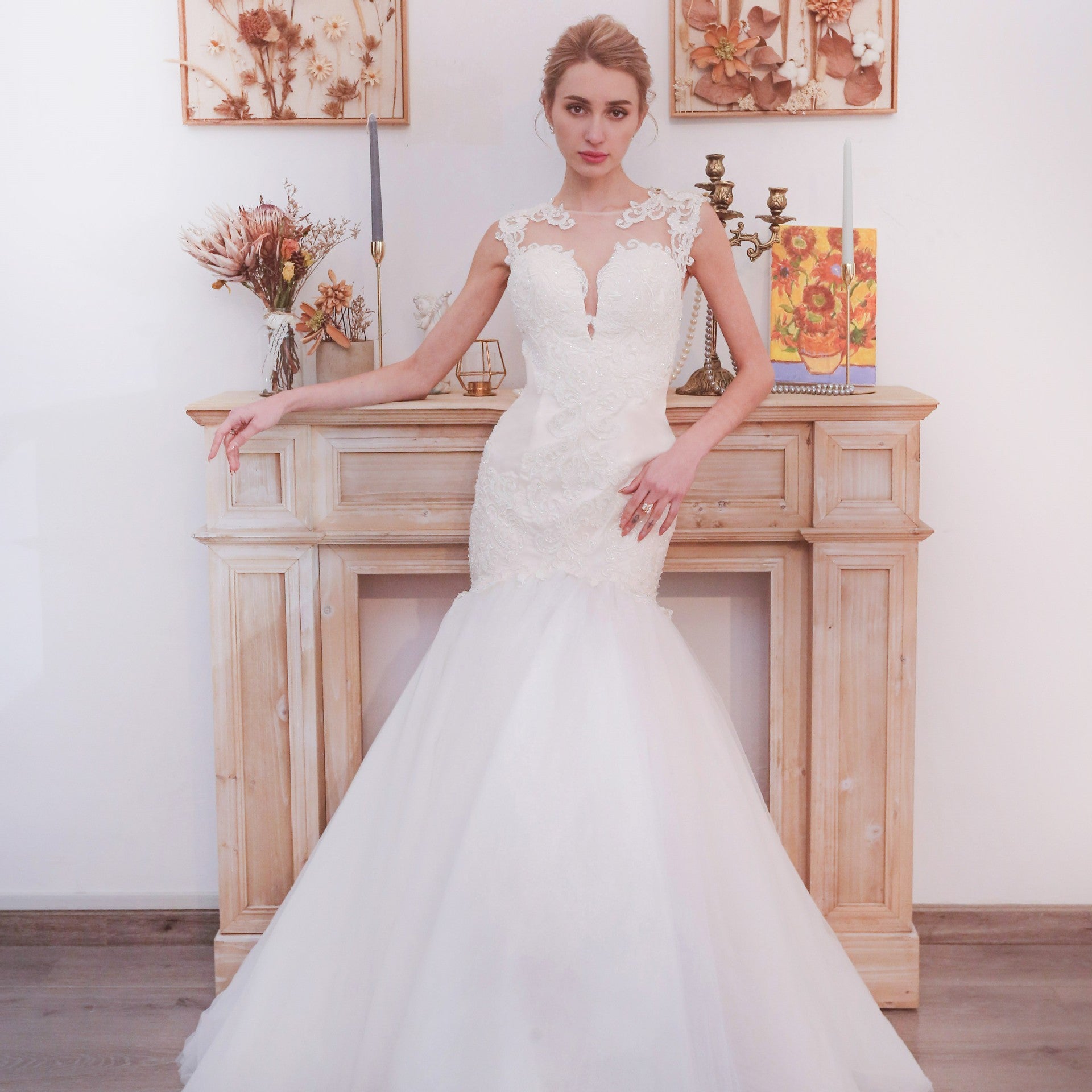 Glittery Cap Sleeve Trumpet Wedding Dress with Beaded Illusion Back Ivory / 26W Glittery Cap Sleeve Trumpet Wedding Dress with Beaded Illusion Back Ivory / 26W