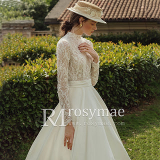 Sexy Long Sleeve Lace Wedding Dress With Sheer Bodice