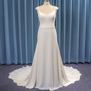 Cap Sleeve Scoop Neck Simple Fit and Flare Satin Wedding Dress