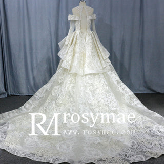 Luxurious Lace Bridal Ball Gown Wedding Dress with Long Sleeve