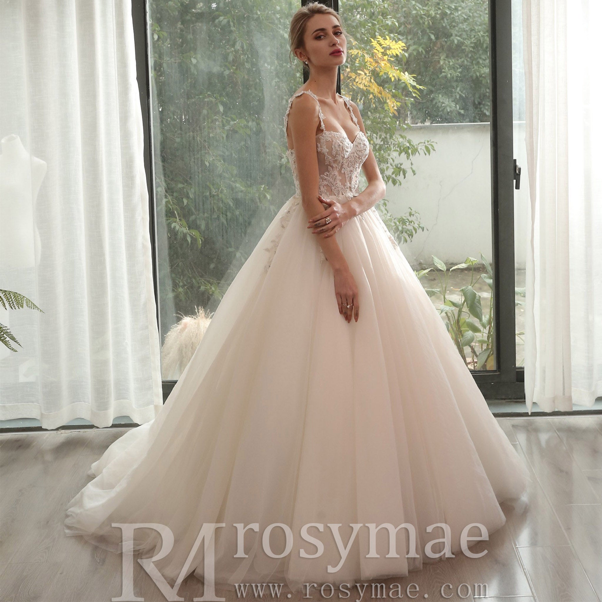 Sweetheart BallGown Beach Wedding Dress with Spaghetti Straps Champagne / 18W Sweetheart BallGown Beach Wedding Dress with Spaghetti Straps Champagne / 18W
