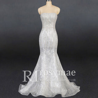 Sparkly crystals Mermaid Strapless Sequins Wedding Dress