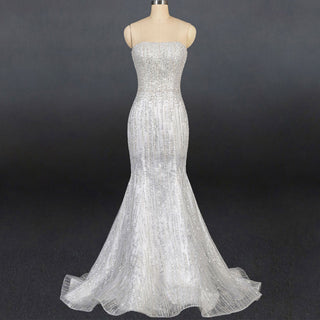 Sparkly crystals Mermaid Strapless Sequins Wedding Dress