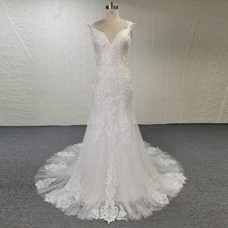Gorgeous Fit and Flare Capped Floral Lace Wedding Dress