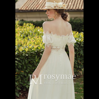 Stunning Off Shoulder Straight Neckline A Line Wedding Dress