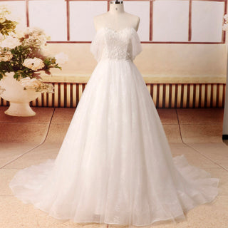 Romantic Tulle Off the Shoulder Wedding Dress with Long Train