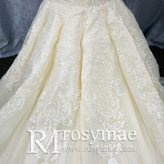 Mermaid-Chapel-Train-Tulle-Lace-Wedding-Dress-With-Beadeded