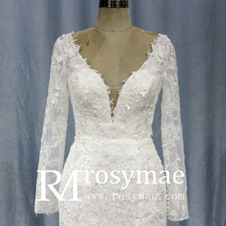 Sexy V-neck Trumpet Wedding Dress with Long Sleeves