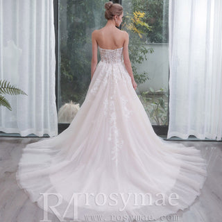 Tulle-A-Line-Lace-Strapless-Wedding-Dresses