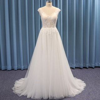 Lightweight Tulle and Lace Sheer Bodice A-line Wedding Dress