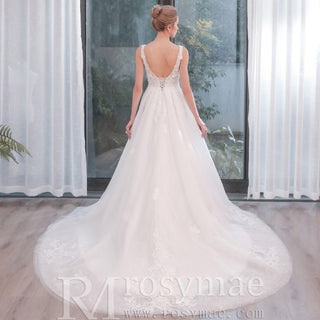 V-Neckline-Ball-Gown-Layered-Tulle-Wedding-Gown