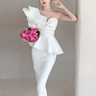 Unique One Shoulder Ruffles Mermaid Bridal Wedding Dress