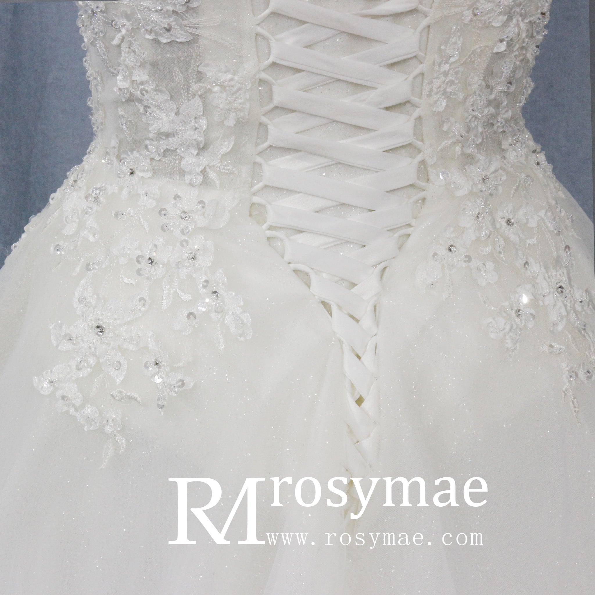 A Line Bling Tulle V Neck Wedding Dresses with Spaghetti Straps - Rosymae