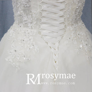 A Line Bling Tulle V Neck Wedding Dresses with Spaghetti Straps - Rosymae