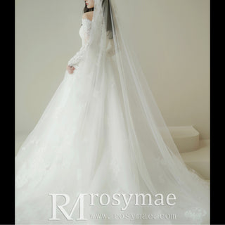 Off Shoulder Long Sleeve Lace Wedding Dress A-line Bridal Gown