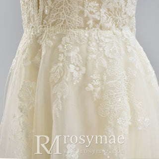 A Line Deep V-Neck Wedding Dresses with Tank Sleeve - Rosymae