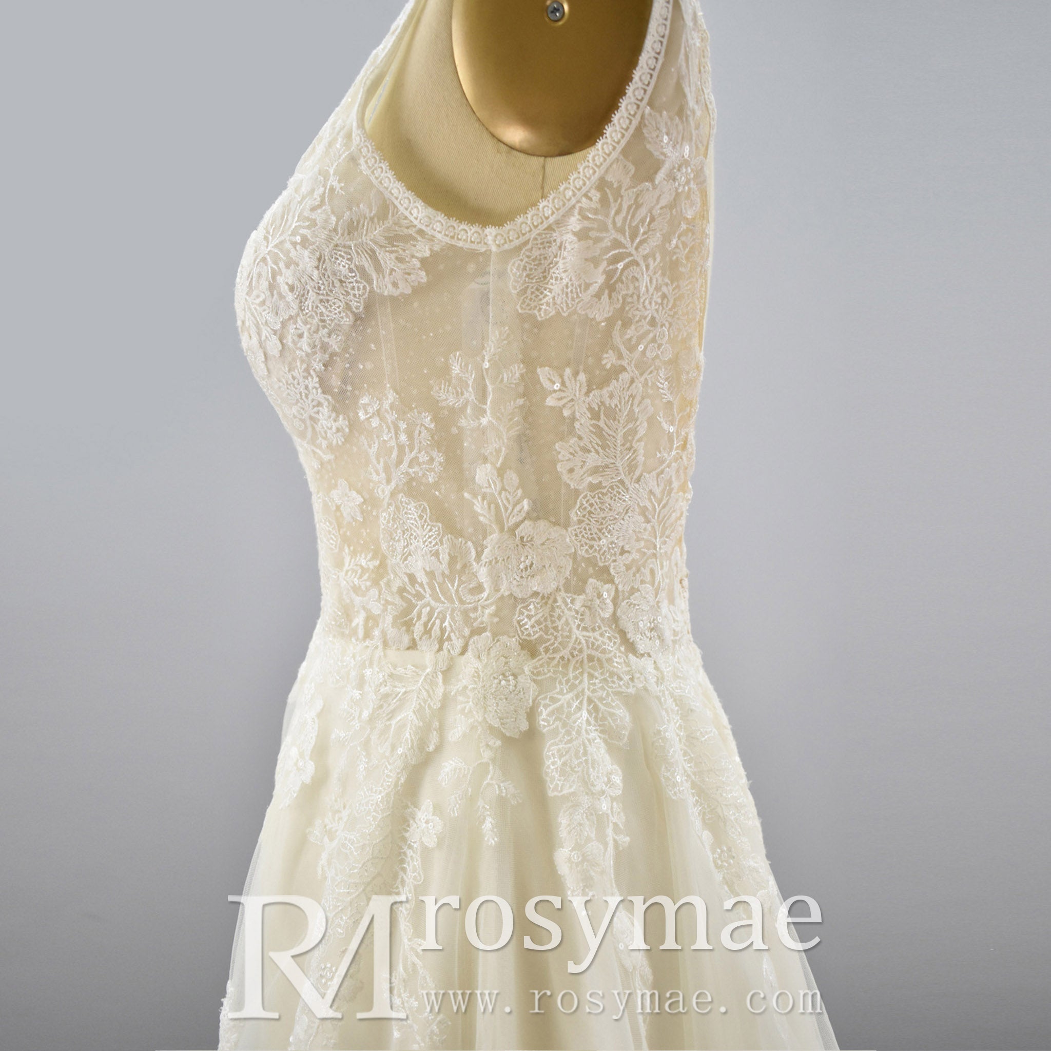 A Line Deep V-Neck Wedding Dresses with Tank Sleeve - Rosymae