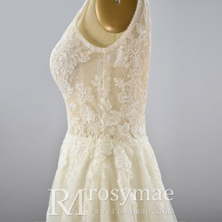A Line Deep V-Neck Wedding Dresses with Tank Sleeve - Rosymae