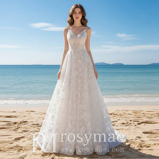 A-line Lace Wedding Dresses & Bridal with Capes and Feathers - Rosymae