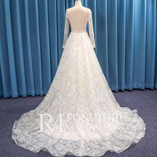 Elegant A-line Bridal Gowns Wedding Dresses with Long Sleeve