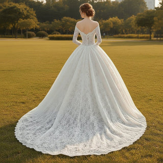 A-Line Off-the-Shoulder Long Sleeves Lace Wedding Dresses - Rosymae