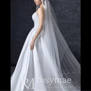 Detachable Sleeve Satin Wedding Dress A-line Bridal Gown