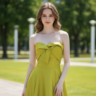 A-line Olive Formal Gown Prom Party Dress with Ruched Top - Rosymae