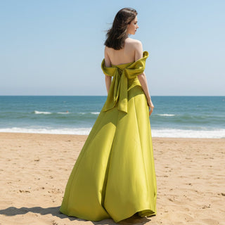 A-line Olive Formal Gown Prom Party Dress with Ruched Top - Rosymae