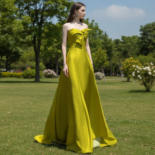 A-line Olive Formal Gown Prom Party Dress with Ruched Top - Rosymae