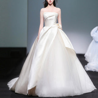Strapless Asymmetrical Wedding Dress Ruffle Bridal Gown