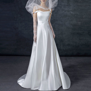 Tank Strappy Sheath Satin Wedding Dress Bridal Gown Mid Back