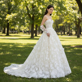 A-line Strapless Lace Wedding Dress and Bridal Gown with Sweetheart - Rosymae