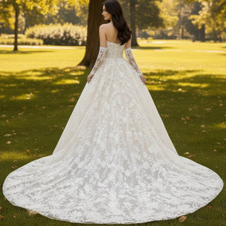 A-line Strapless Lace Wedding Dress and Bridal Gown with Sweetheart - Rosymae
