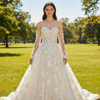 A-line Strapless Lace Wedding Dress and Bridal Gown with Sweetheart - Rosymae
