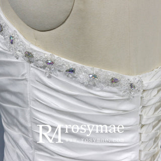 A Line Sweetheart Chapel Train Tulle Wedding Dress with Chapel Train - Rosymae
